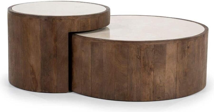 Eleonora Ronde Salontafel Hazel Mangohout en marmer Set van 2 stuks Bruin - Foto 2