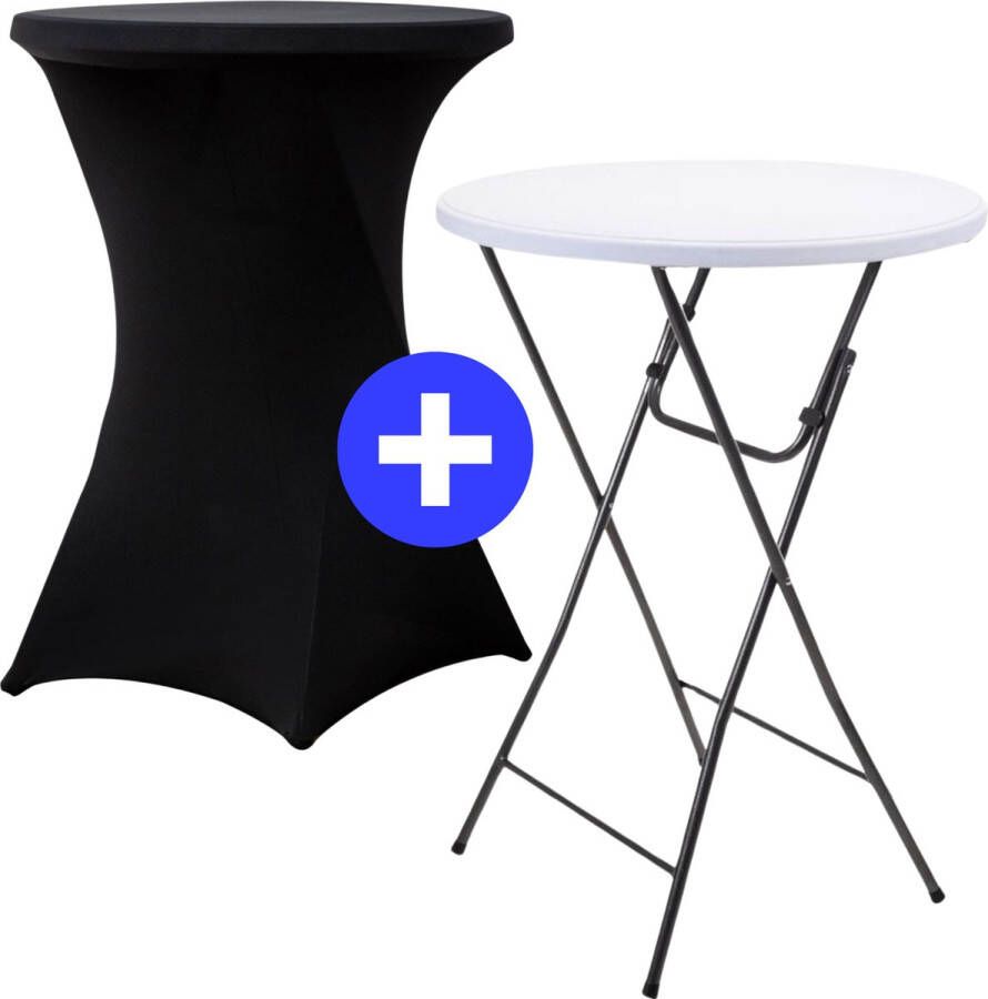 ElixPro 1x Wit Statafel + 1x Zwarte Statafelrok Partytafel Staantafel Weerbestendig en Robuust Cocktailtafel Partytafel Hoge Staan Tafel 80x110cm Klaptafel Inklapbaar Zwart