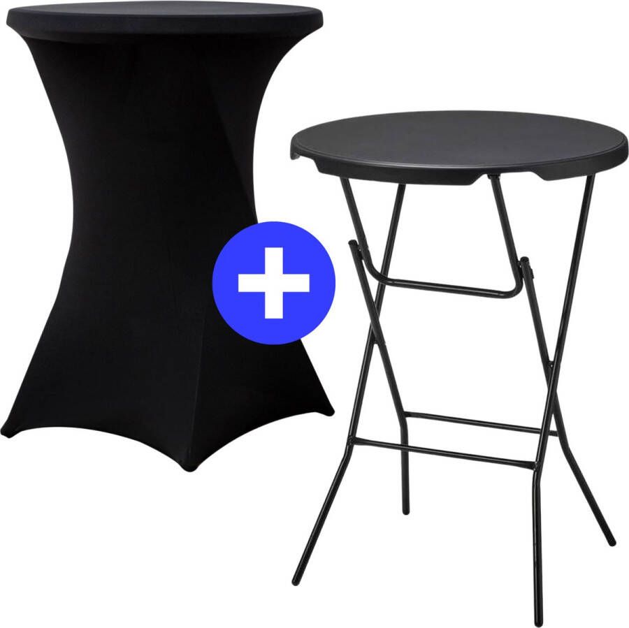 ElixPro 1x Zwarte Statafel + 1x Zwarte Statafelrok Partytafel Staantafel Weerbestendig en Robuust Cocktailtafel Partytafel Hoge Staan Tafel 80x110cm Klaptafel Inklapbaar Zwart