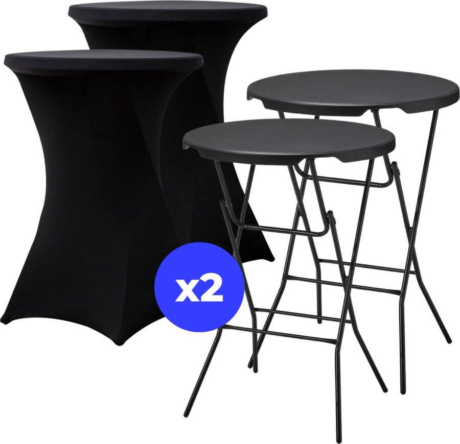 ElixPro 2x Zwarte Statafel + 2x Zwarte Statafelrok Partytafel Staantafel Weerbestendig en Robuust Cocktailtafel Partytafel Hoge Staan Tafel 80x110cm Klaptafel Inklapbaar Zwart