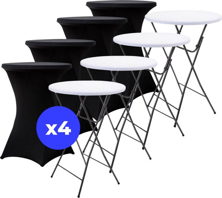 ElixPro 4x Wit Statafel + 4x Zwarte Statafelrok Partytafel Staantafel Weerbestendig en Robuust Cocktailtafel Partytafel Hoge Staan Tafel 80x110cm Klaptafel Inklapbaar Wit - Foto 2
