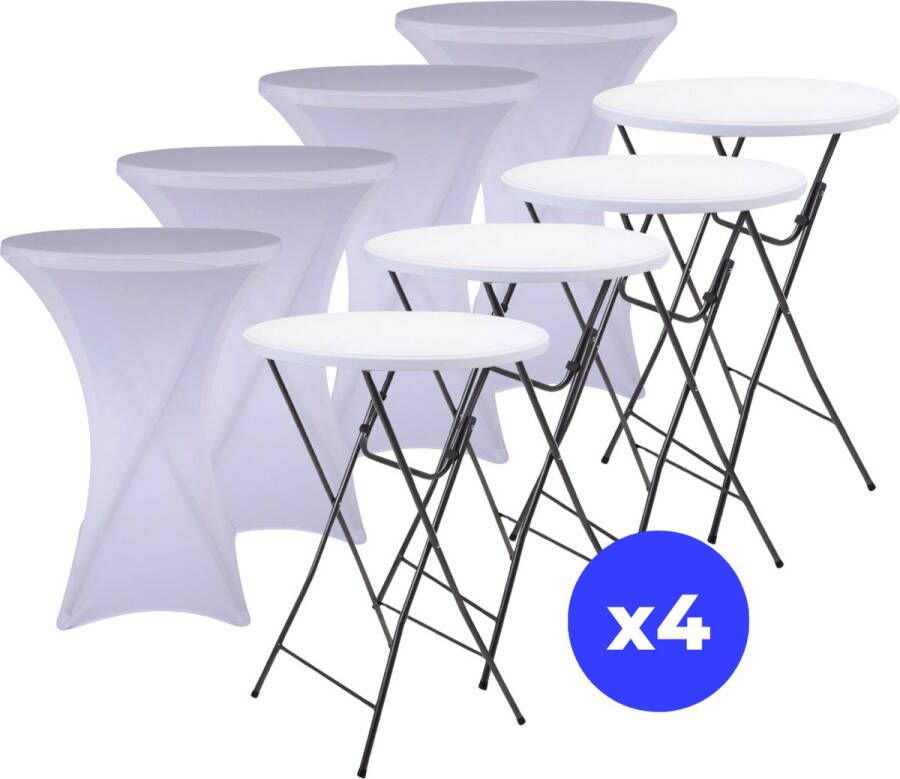 ElixPro 4x Witte Statafel + 4x Witte Statafelrok Partytafel Staantafel Weerbestendig en Robuust Cocktailtafel Partytafel Hoge Staan Tafel 80x110cm Klaptafel Inklapbaar Wit - Foto 2