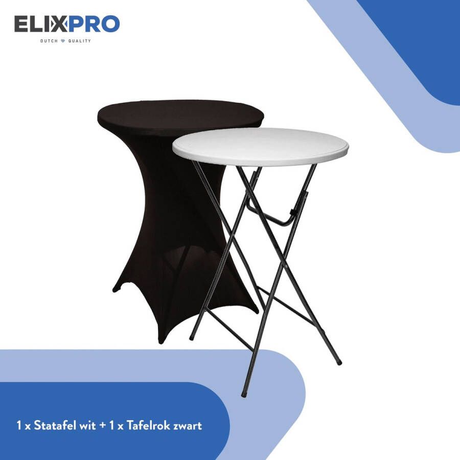 ElixPro Stevig robuuste statafel incl. zwarte statafel rok 1x zwarte statafelrok party tafel cocktail tafel inklapbaar Wit 80 X 110 1 stuk