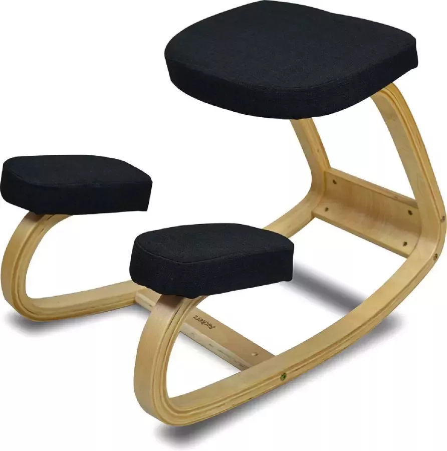 Ella Backerz Kniestoel Ergochair Ergonomische werkkruk en Bureaustoel Werkkruk Max 130 kg Naturel Hout Zwart Linnen