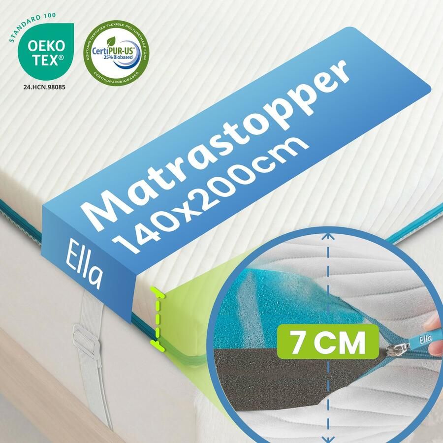 Ella Topper 140x200 cm Matras Topdekmatras Matrastopper 5 Jr. Garantie Gel Infused Traagschuim & Aircell-schuim Medium Hardheid - Foto 2