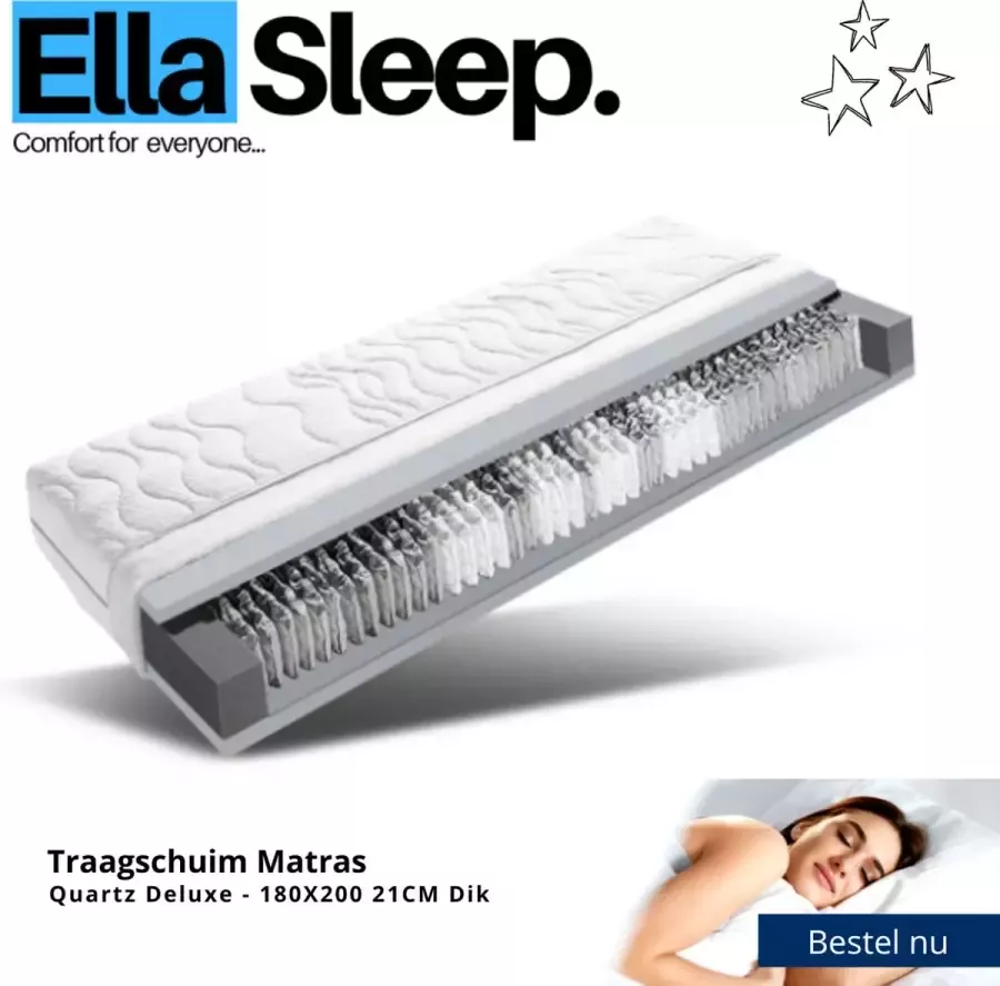 Ella-Sleep Quartz Deluxe 7 Zone Tweepersoons 180x200 21cm Comfortschuim matras Anti-allergisch Tencel