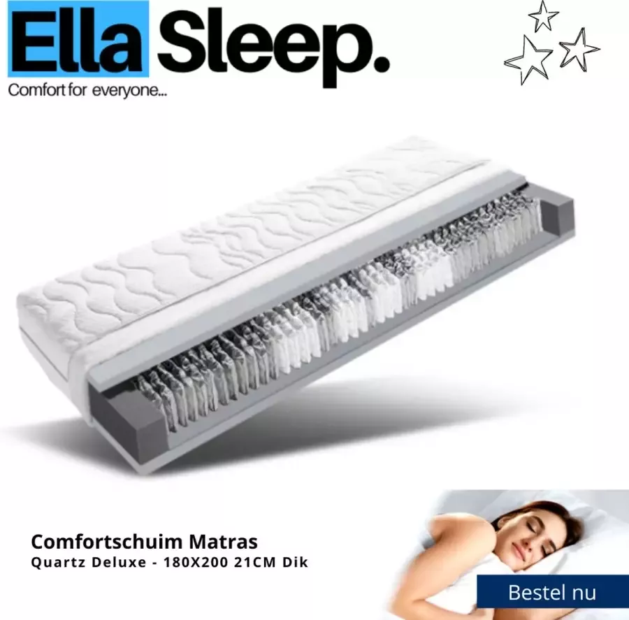 Ella-Sleep Quartz Deluxe 7 Zone Tweepersoons 180x200 21cm Comfortschuim matras Anti-allergisch Tencel