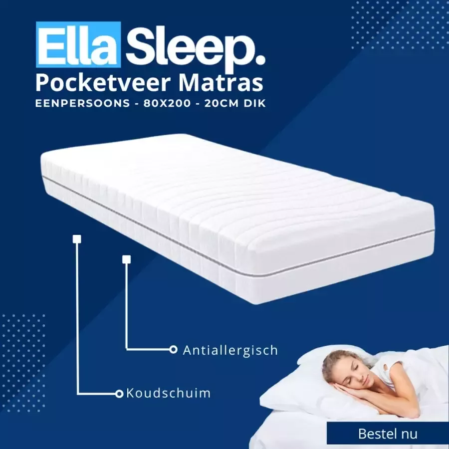 Ella-Sleep Saffier 7 Zone Eenpersoons 80x200 Pocketveer matras Anti-allergisch Koudschuim