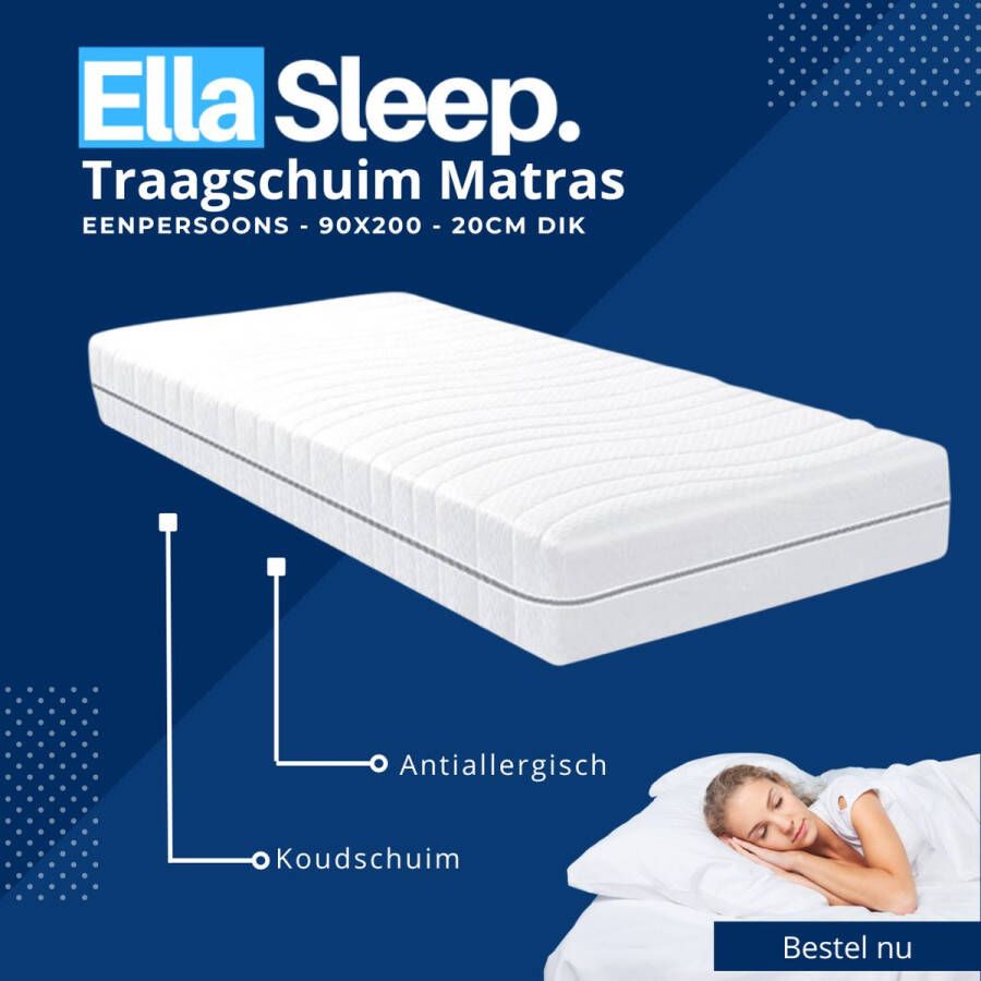 Ella-Sleep Saffier 7 Zone Eenpersoons 90x200 Traagschuim matras Anti-allergisch