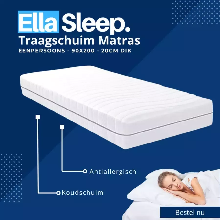 Ella-Sleep Saffier 7 Zone Eenpersoons 90x200 Traagschuim matras Anti-allergisch