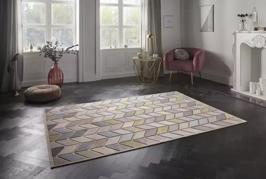 ELLE DECORATION Loper Loire Korte pool velours geometrisch motief reliëfstructuur