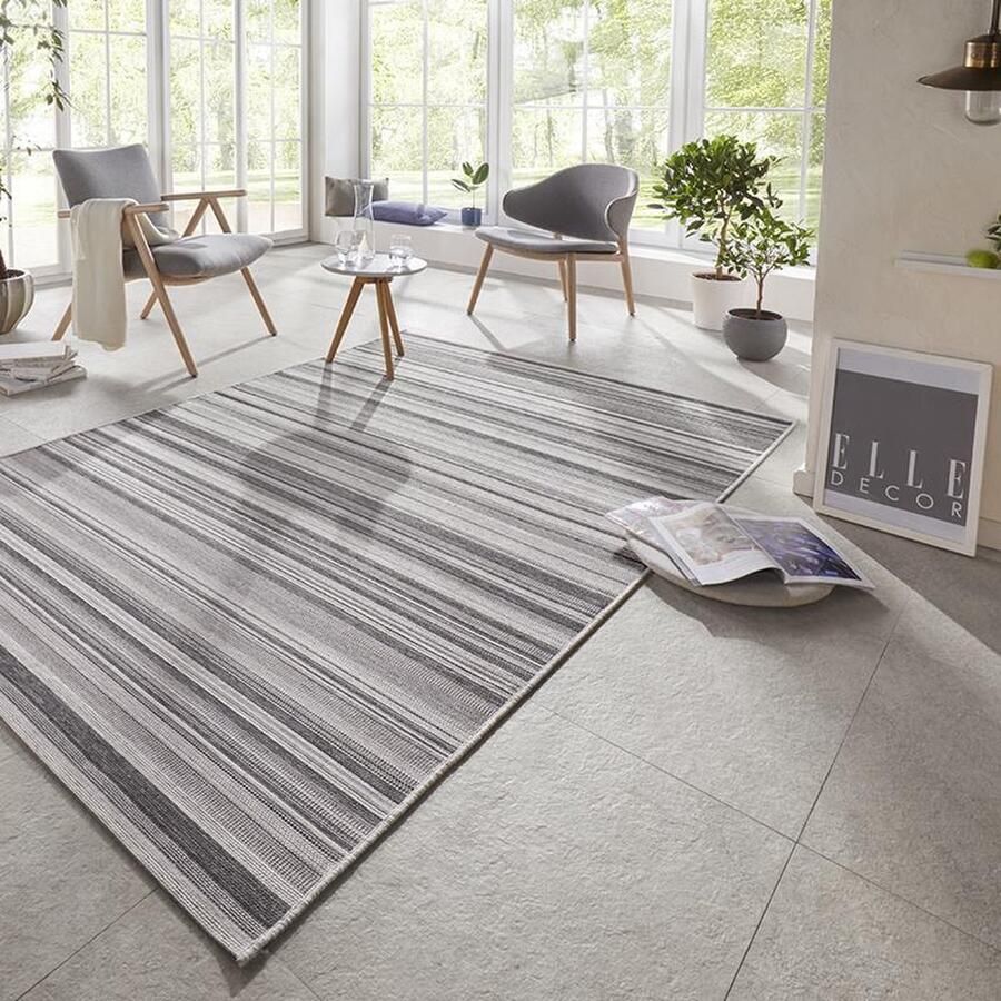 Elle Decoration Binnen & buiten vloerkleed Calais antraciet grijs 80x150 cm