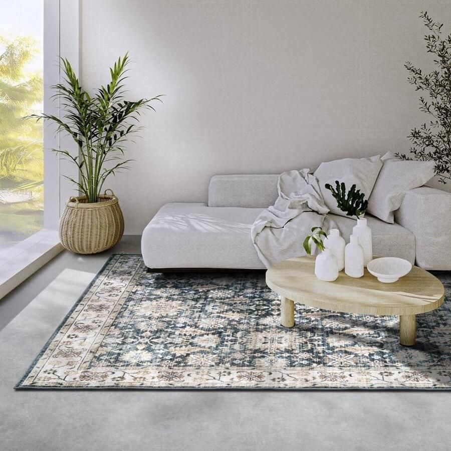 Elle Decoration Flycarpets Imagination Laagpolig Vintage Vloerkleed Saveh Blauw Creme 160x230 cm