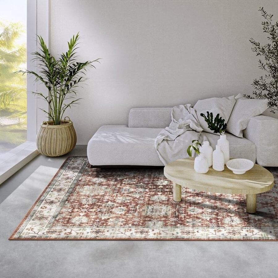 Elle Decoration Flycarpets Imagination Laagpolig Vintage Vloerkleed Saveh Rood Creme 200x290 cm