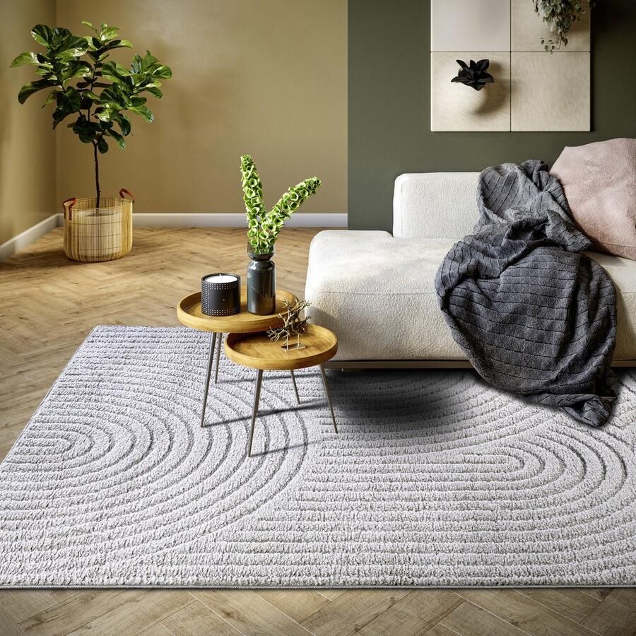 Elle Decoration Flycarpets Japandi vloerkleed laagpolig New York Design Panglao Lichtgrijs Zilver 120x170 cm
