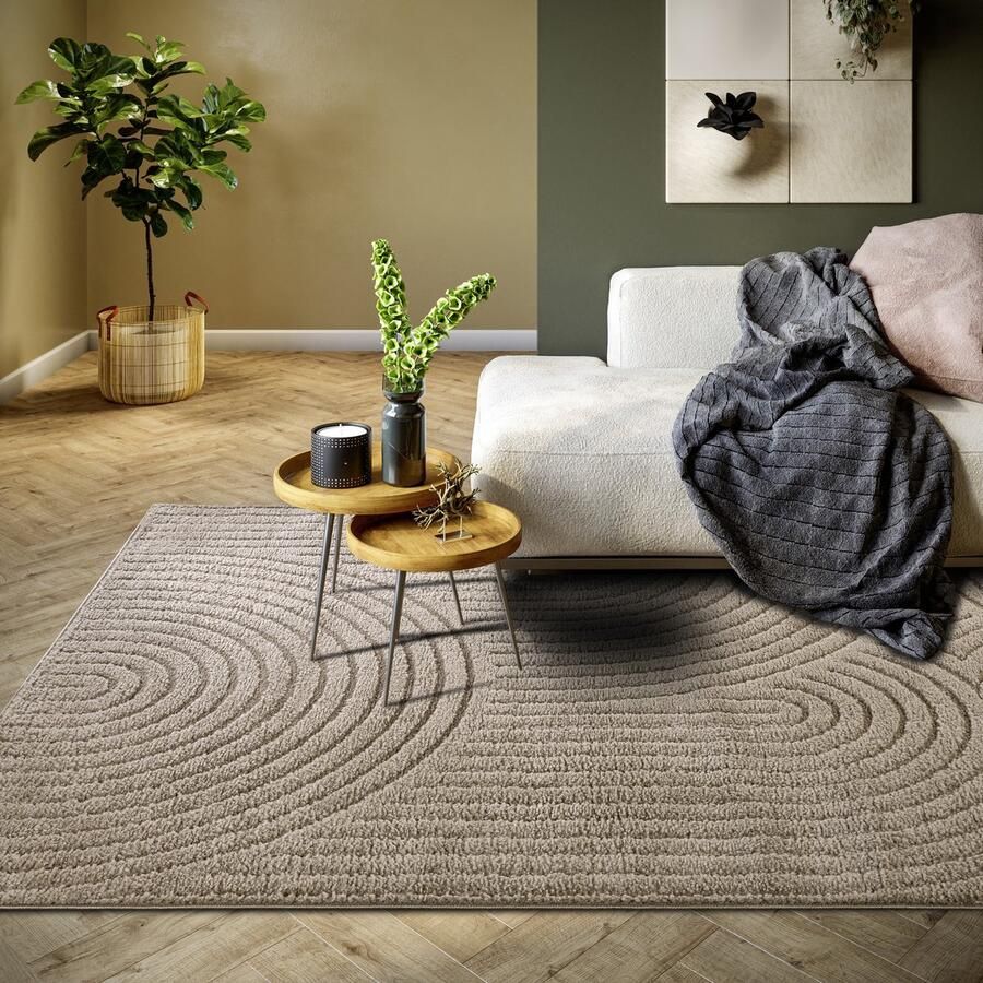 Elle Decoration Flycarpets Japandi vloerkleed laagpolig New York Design Panglao Taupe 200x280 cm