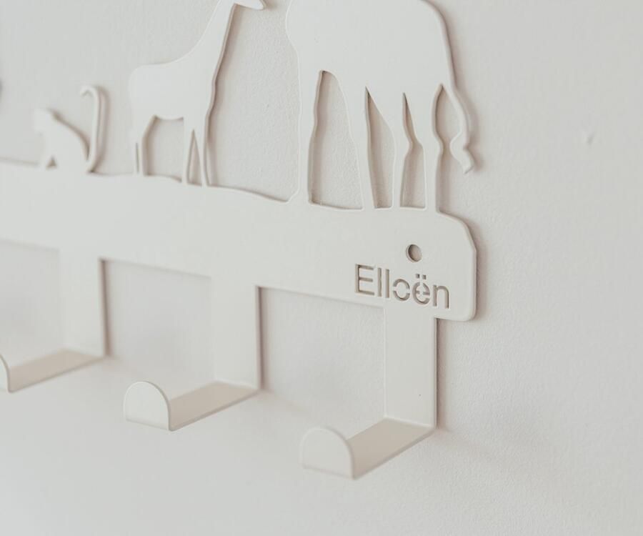 Elloën kinderkapstok Jungle Safari Dieren Babykameraccessoires Babykamer Haakjes Beige Taupe Inclusief bevestigingsmateriaal