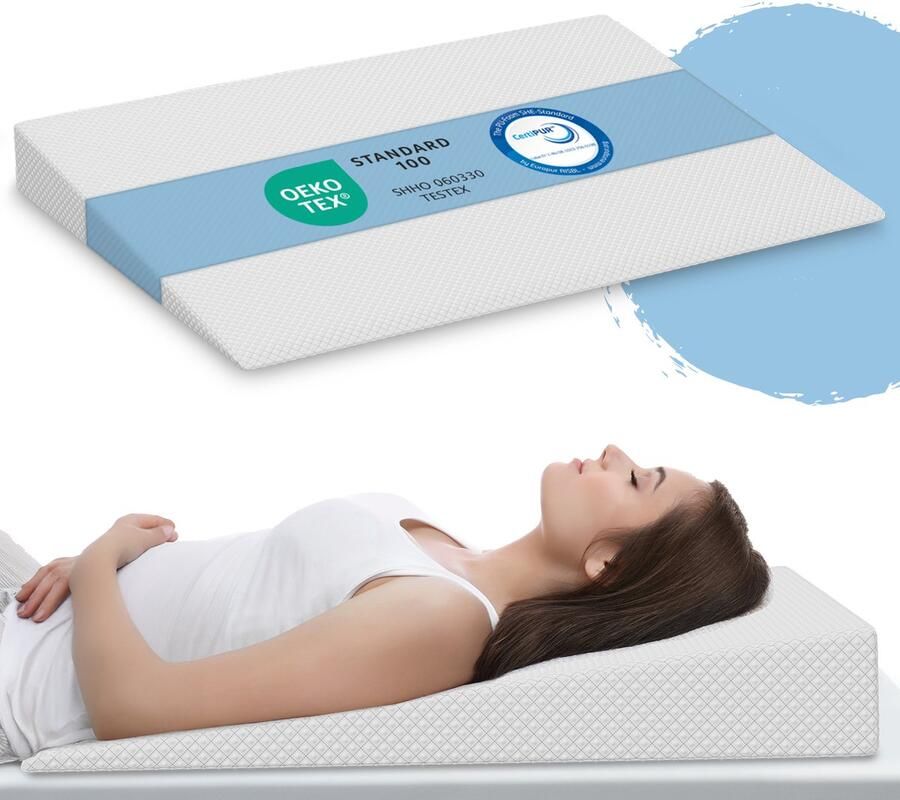 ELONEO Bed Wigkussen Steunkussen 140x100 cm Visco Mineraal Schuim Orthopedisch Rugsteunkussen Anti Reflux Kussen voor Bed