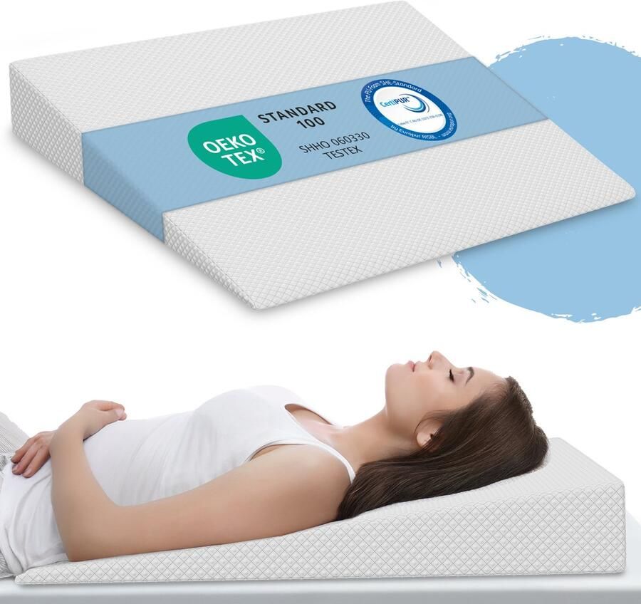 ELONEO Bed Wigkussen Steunkussen 100x100 cm Visco Mineraal Schuim Orthopedisch Rugsteunkussen Anti Reflux Kussen voor Bed
