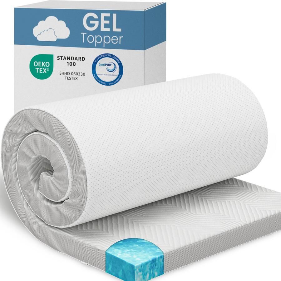 ELONEO gel topper 160x200cm matras topper van 5 cm hoog gel traagschuim ademende 3D mesh hoes comfortabele matras topper voor bed en boxspring incl. Hoeklussen