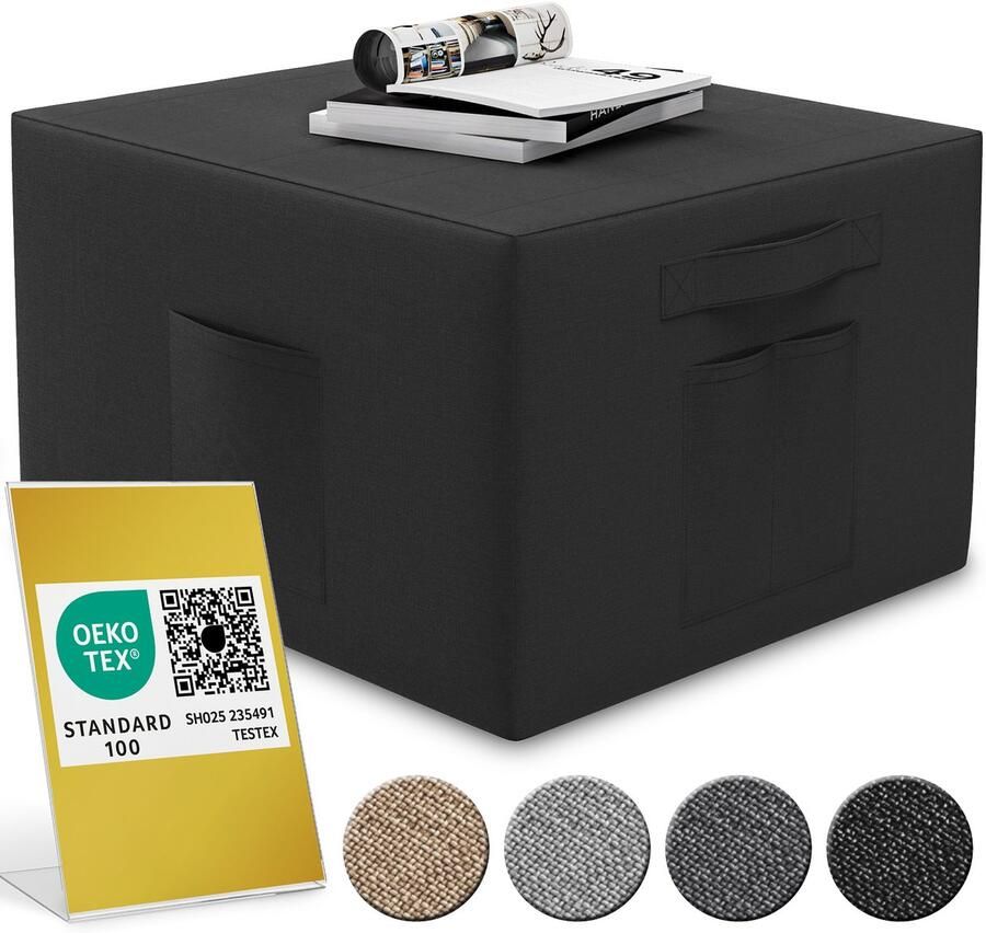 ELONEO Hoes voor Opvouwbaar Matras 90x200x15 cm Beschermende Matrashoes voor Vouwmatras met Zakken aan de Zijkant Wasbaar Modern Ontwerp Vierkante Poef Hoes (Zwart)