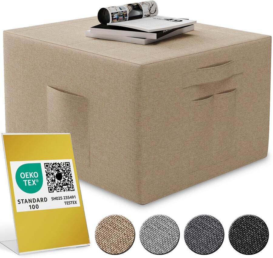 ELONEO Hoes voor Opvouwbaar Matras 90x200x15 cm Beschermende Matrashoes voor Vouwmatras met Zakken aan de Zijkant Wasbaar Modern Ontwerp Vierkante Poef Hoes (Crème)