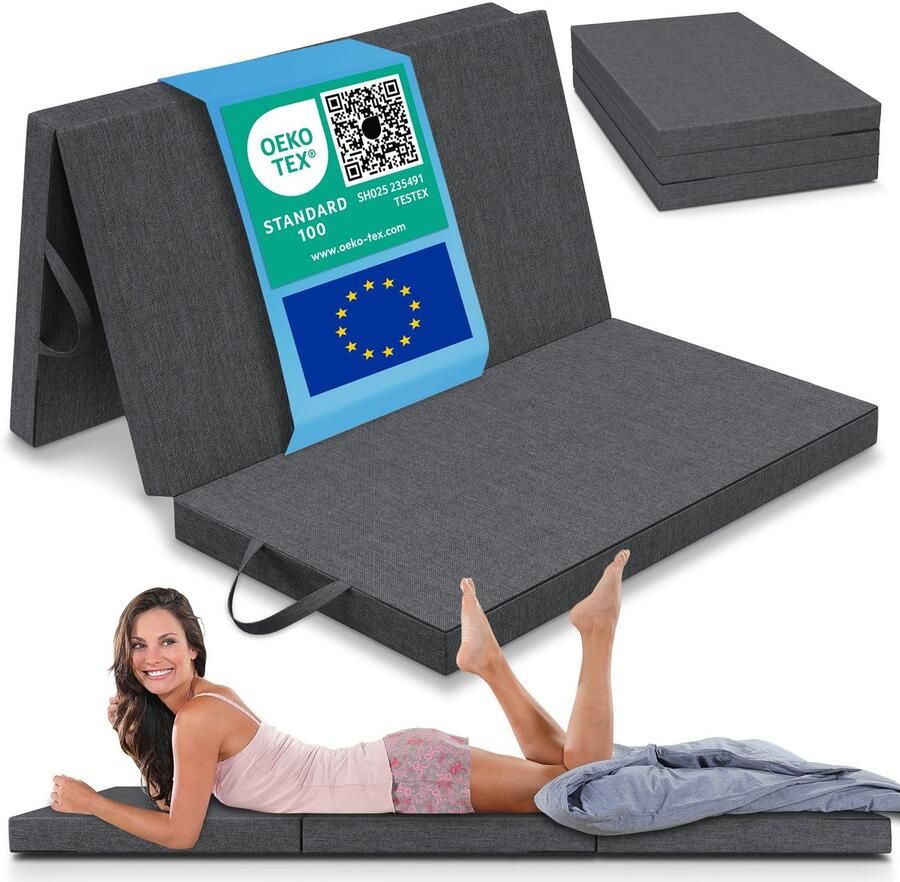 ELONEO Opvouwbaar Matras 120x200 cm Dik 8 cm Vouwmatras Wasbaar en Draagbaar Multifunctioneel Logeerbed Reismatras Logeermatras Opvouwbaar Bed Poef en Zitje