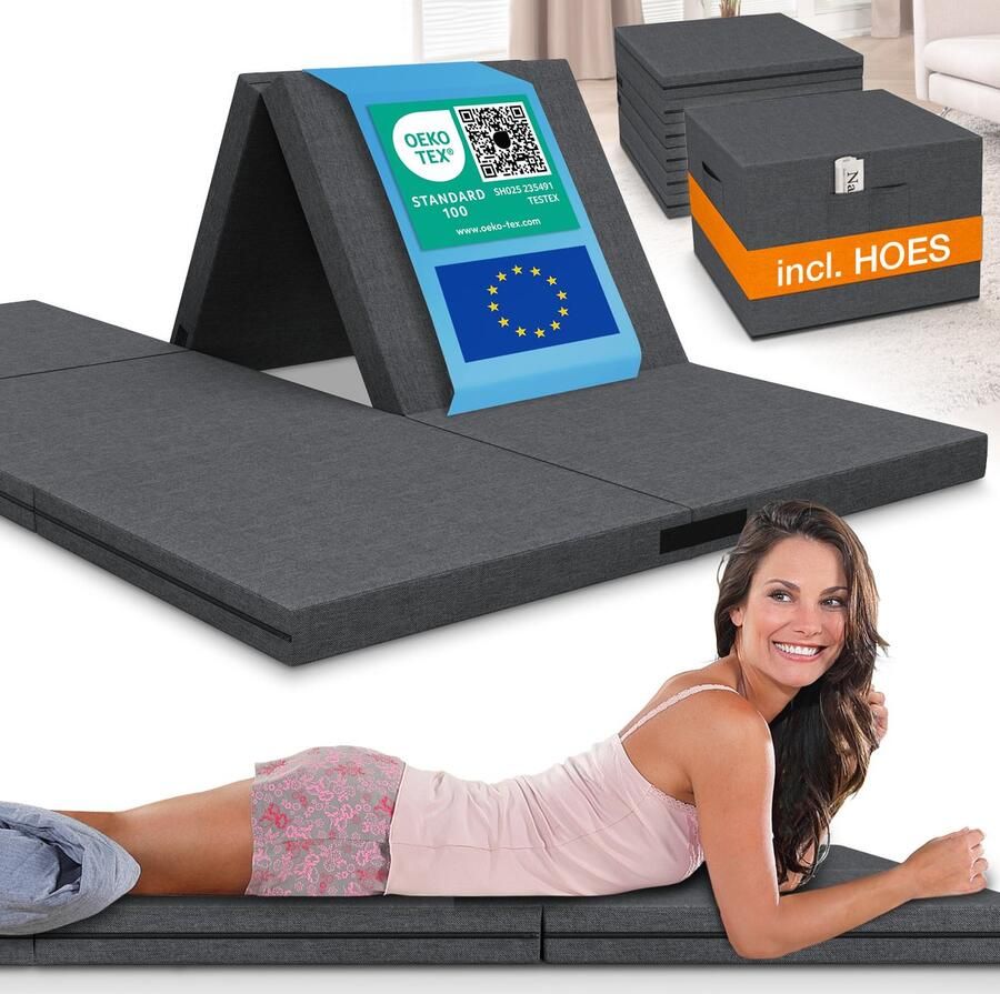 ELONEO Opvouwbaar Matras 140x200 cm Dik 8 cm Vouwmatras Wasbaar en Draagbaar Multifunctioneel Logeerbed Reismatras Logeermatras Opvouwbaar Bed Poef en Zitje