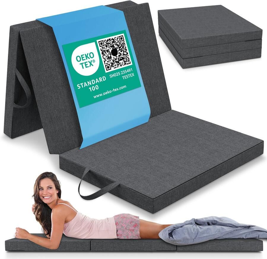 ELONEO Opvouwbaar Matras 75x200 cm Dik 8 cm Vouwmatras Wasbaar en Draagbaar Multifunctioneel Logeerbed Reismatras Logeermatras Opvouwbaar Bed Poef en Zitje