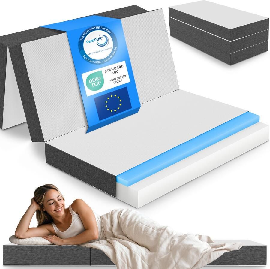 ELONEO Visco-Elastisch Schuim Opvouwbaar Matras 160x200 cm 15 cm Extra Dikke Vouwmatras Wasbare Hoes Multifunctioneel Logeerbed Reismatras Logeermatras Opvouwbaar Bed Poef Zitje en Futon