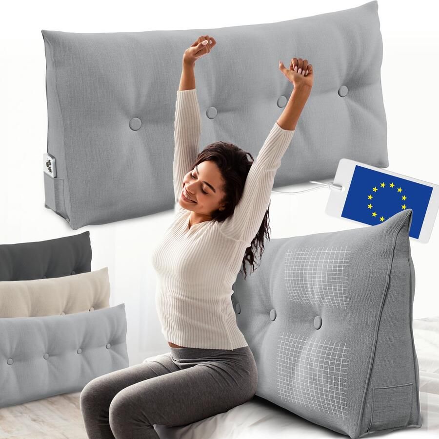 ELONEO Rugsteunkussen Driehoekig Wigkussen en Hoofdbordkussen voor Bed en Sofa Afneembare en Wasbare Hoes Praktisch Zijvak - Foto 2