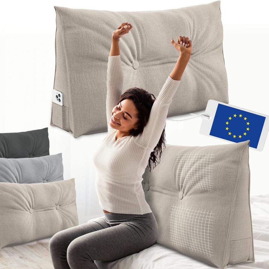 ELONEO Rugsteunkussen – Driehoekig Wigkussen & Hoofdbordkussen voor Bed of Sofa Wasbare Hoes 70 cm