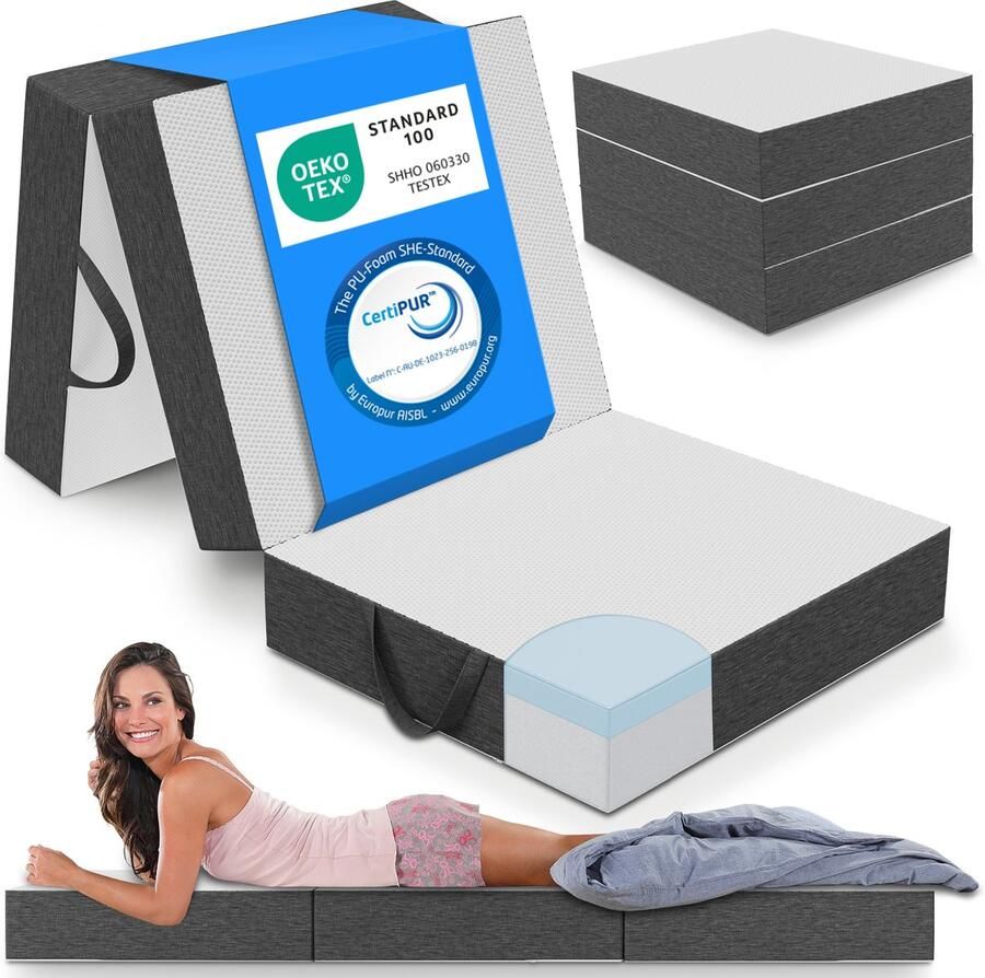 ELONEO Visco-Elastisch Schuim Opvouwbaar Matras 90x200 cm 15 cm Extra Dikke Vouwmatras Wasbare Hoes Multifunctioneel Logeerbed Reismatras Logeermatras Opvouwbaar Bed Poef Zitje en Futon - Foto 2