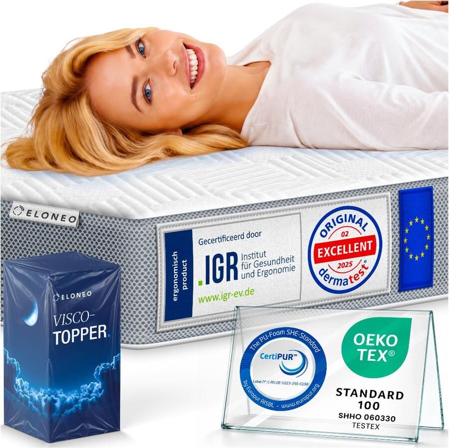 ELONEO visco-elastische matrastopper 120x200cm matrastopper met traagschuimeffect 8 cm hoog matrastopper voor bed en boxspring incl. ademende nethoes en hoeklussen - Foto 2