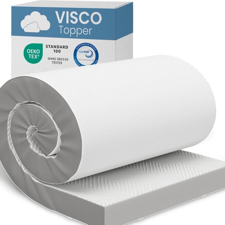ELONEO visco-elastische matrastopper 120x200cm matrastopper met traagschuimeffect 8 cm hoog matrastopper voor bed en boxspring incl. ademende nethoes en hoeklussen