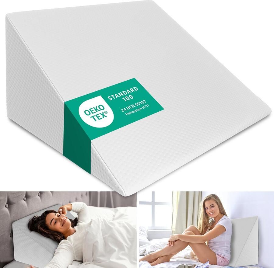 ELONEO Wigkussen Steunkussen voor Bed Sofa Bank en Lezen Orthopedisch Rugsteunkussen voor Volwassenen Anti-Reflux Ergonomisch Kussen met Vormvast Schuim 30×50×60 cm - Foto 2