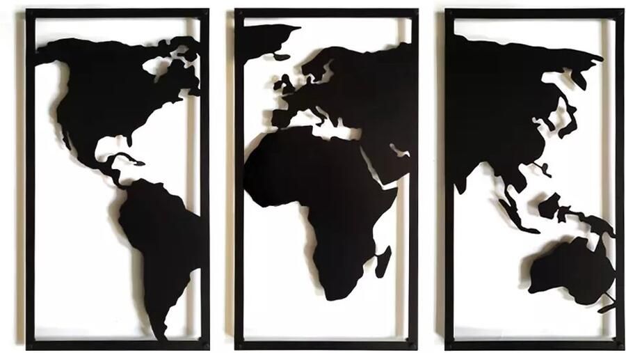 EM3 Decorizzly 3D Triptiek Wereldkaart Wanddecoratie