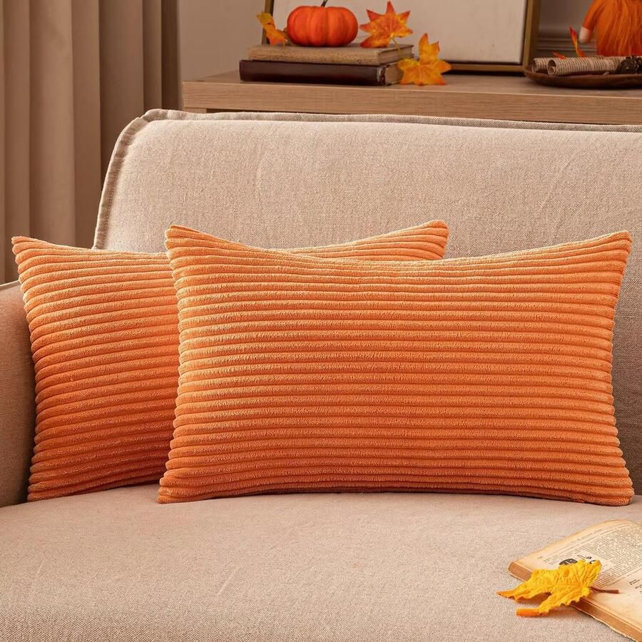 EMEMA kussenhoes 40 x 60 cm herfst corduroy kussenhoezen sierkussen bankkussen corduroy kussenhoes sierkussenhoes corduroy decoratief zacht voor bank woonkamer slaapkamer set van 2 oranje