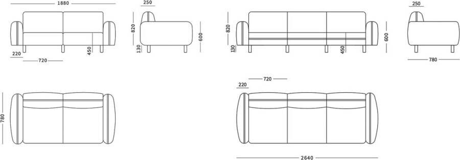 EMKO bean sofa 2-zits modulaire bank velours bordeaux rood