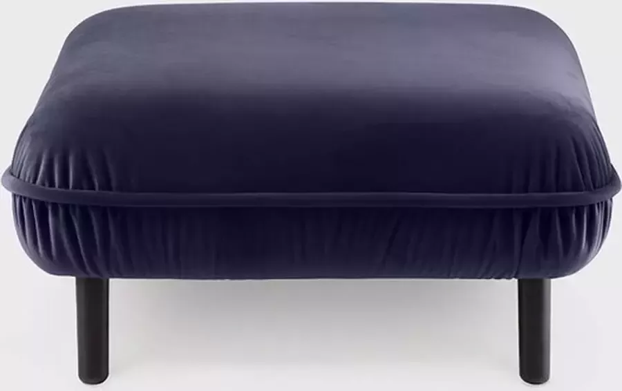 EMKO Poof Sofa Poef fluweel blauw vierkant houten pootjes