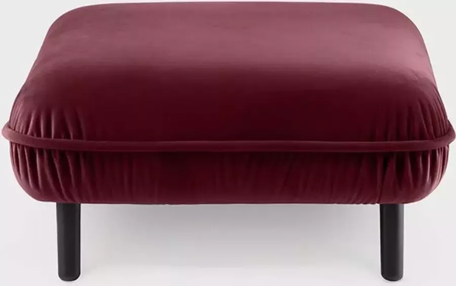 EMKO Poof Sofa Poef fluweel bordeaux vierkant houten pootjes
