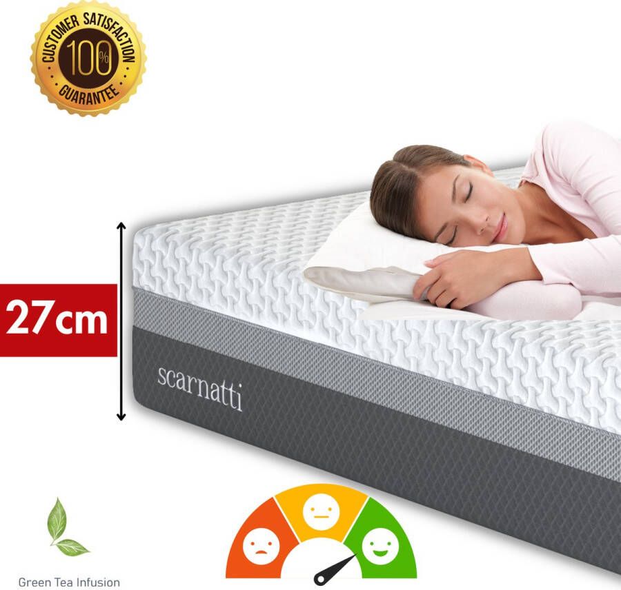 SCARNATTI Ultimate Comfort 27cm Matrassen 160x200 cm CoolGel 7 zone ergonomie Bamboe matras Kool Traagschuim Groene Thee Koudschuim Extra Dikke Comfort