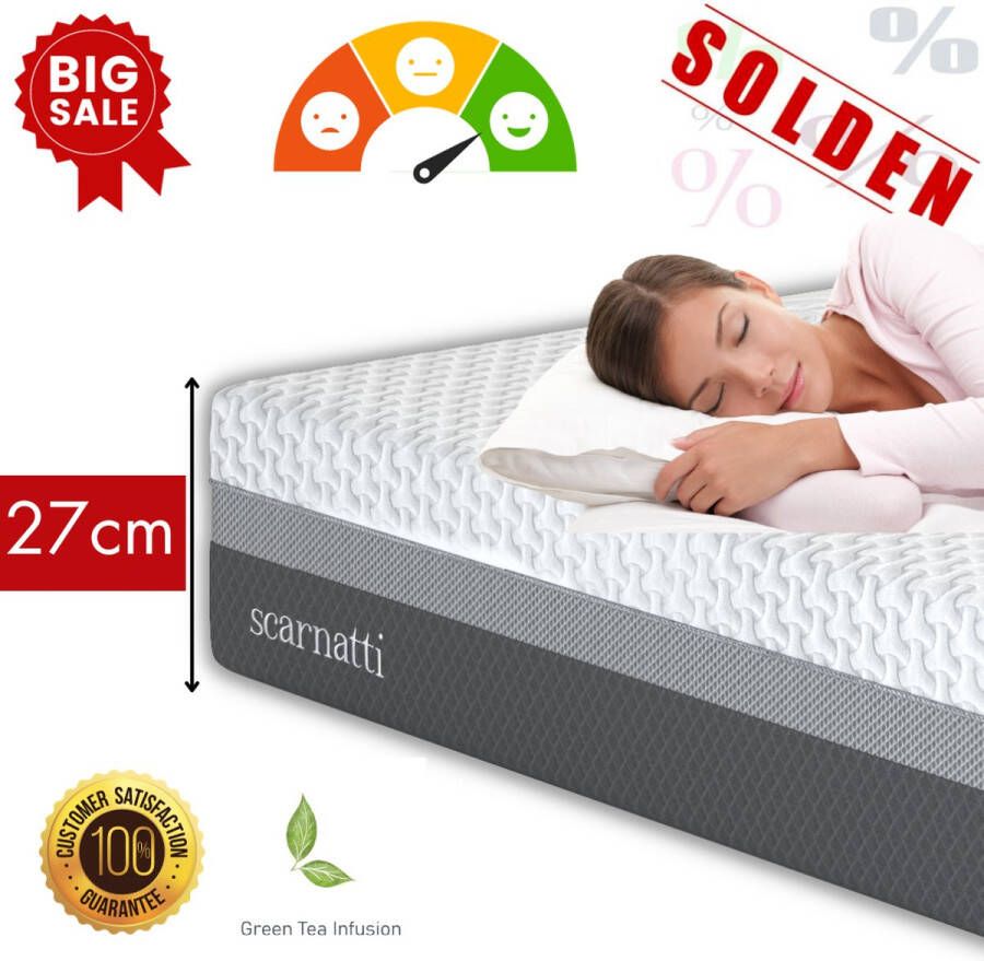 Emma VIP Matras 27cm extra dik 90x200 cm CoolGel 7 zone ergonomie Bamboe matras Kool Traagschuim Groene Thee Koudschuim