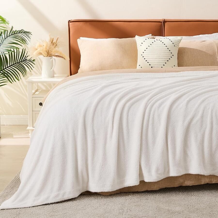 Emme Geweven Muslin Deken Katoen & Fleece Bankdeken Bedsprei 200x230 Zachte Deken voor Bank Zachte Lichtgewicht Ademende Deken Crème