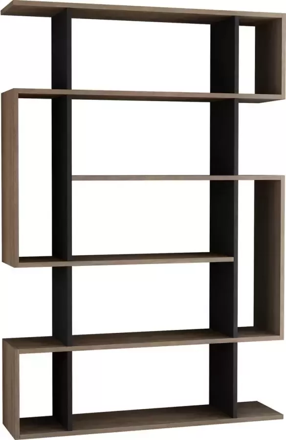 Emob Open boekenkast Héline 110 x 25 5 x 161 cm Sonoma eik antraciet Woonkamerkasten Bruin Melamine; Spaanplaat Woonkamerkasten Op voorraad - Foto 2