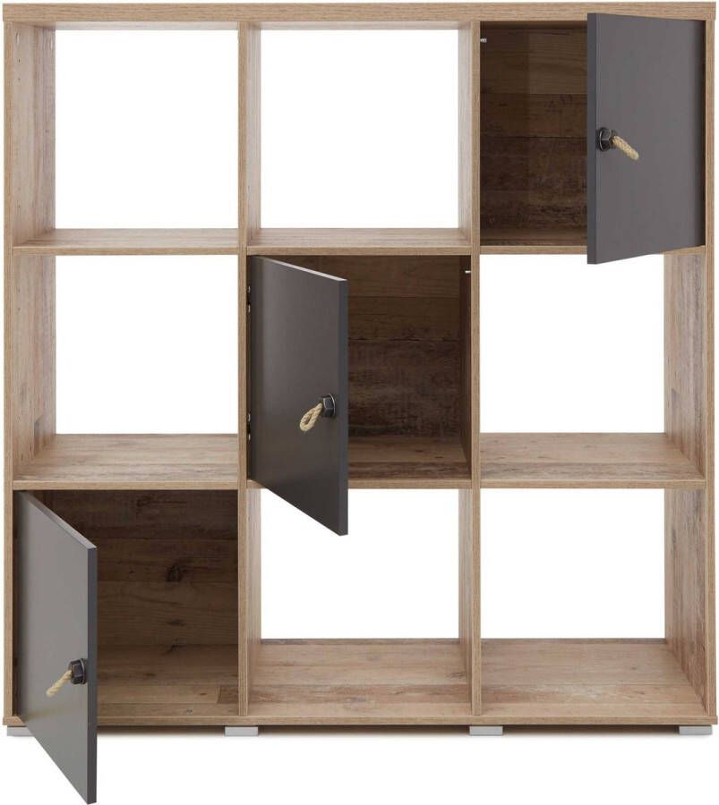 Emob Boekenkast Moleskin met 3 deuren antraciet old style Kinderkasten Bruin; Antraciet Spaanplaat Kinderkasten Op voorraad