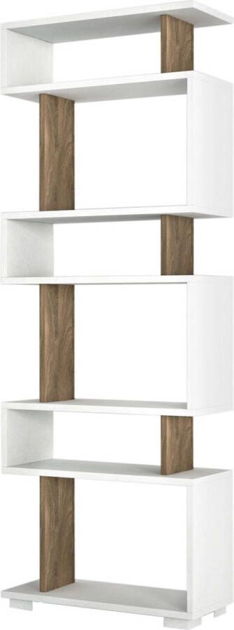 Stijlvolle Boekenkast Walnoot & Wit Design 60x165x19 5cm Duurzaam Melamine Materiaal