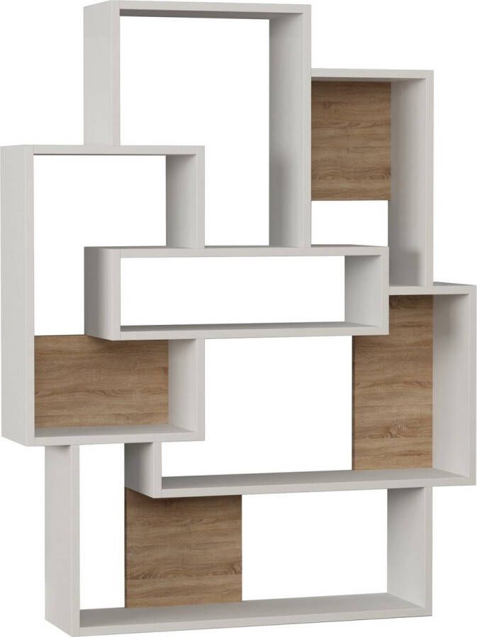 Emob Boekenplank Woody Fashion 101 x 22 x 132 cm Eiken-wit-design Woonkamerkasten Wit; Bruin Spaanplaat Woonkamerkasten Op voorraad - Foto 2