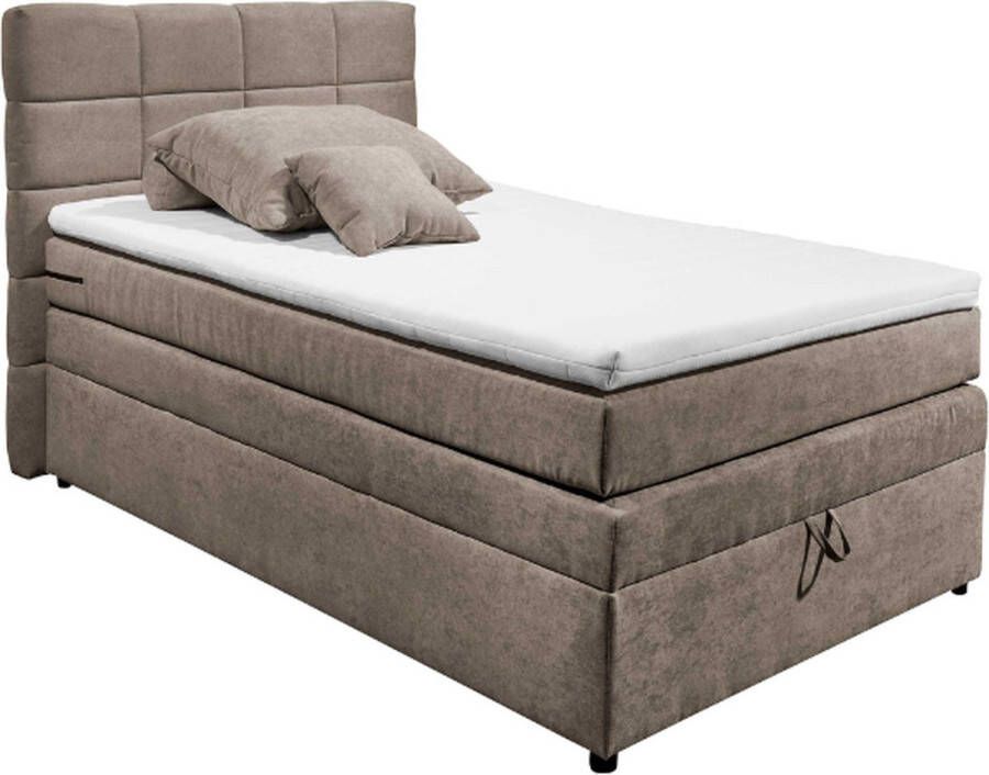 Emob Boxspring Tahoe 120x200cm met opbergruimte taupe Gestoffeerde twijfelaarbedden Taupe Textiel; Polyester Gestoffeerde twijfelaarbedden Twijfelaar (120 cm breed) Normaal bed Op voorraad - Foto 4