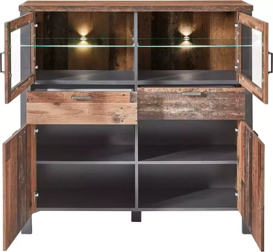 Emob Buffetkast Carthago 4 deuren & 2 lades oud hout antraciet - Foto 2